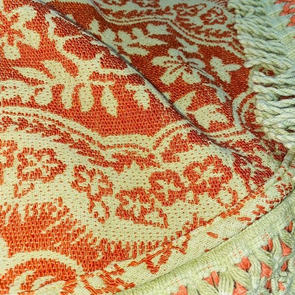 Antique Orange & Gold Large Coverlet Blanket Quilt Fringe Embroidery Vintage WOW - Picture 8 of 10